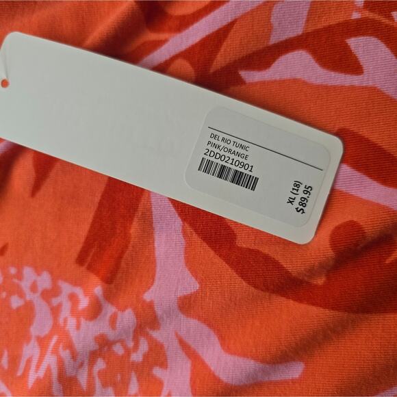 MF Soft Surroundings Floral Orange Pink Del Rio Tunic Top NWT Size XL 18 Beaded - Picture 11 of 13